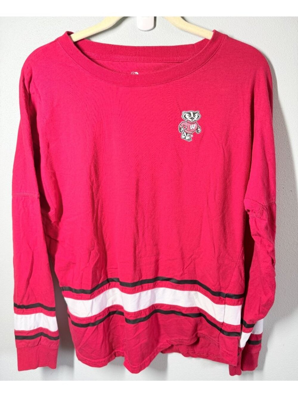 Colosseum Wisconsin Badgers Womens Medium Red Long Sleeve T-Shirt Logo Stripe